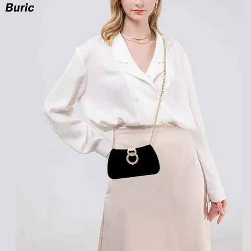 Vista 6 de Bolsos de mano para mujer, bolso de noche de moda, bolso de mano dorado, pequeño bolso cruzado con cadena desmontable para fiestaboda