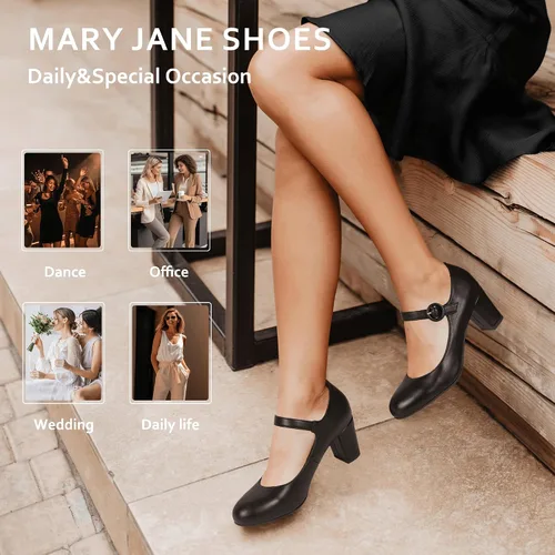 Vista 3 de IDIFU - Vestido de caramelo para mujer, zapatos Mary Jane, tacones de bloque bajo, punta redonda cerrada, oficina, trabajo, iglesia, boda, zapatos