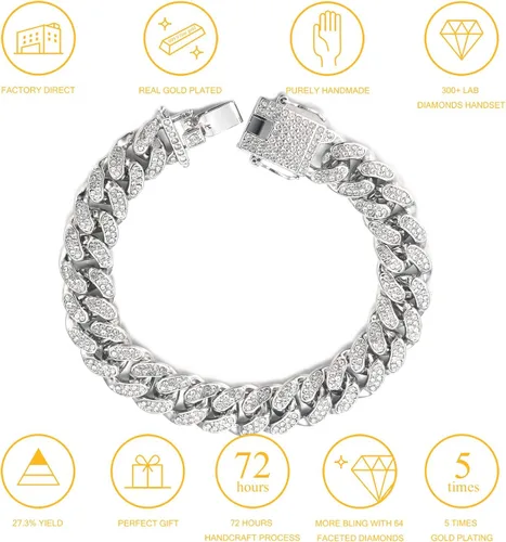 Vista 3 de Halukakah Cadena de oro para hombre The Royal Iced Out 140.787 in 18k oro real de 18 quilates, oro blanco platino, oro rosa, oro rodio, chapado