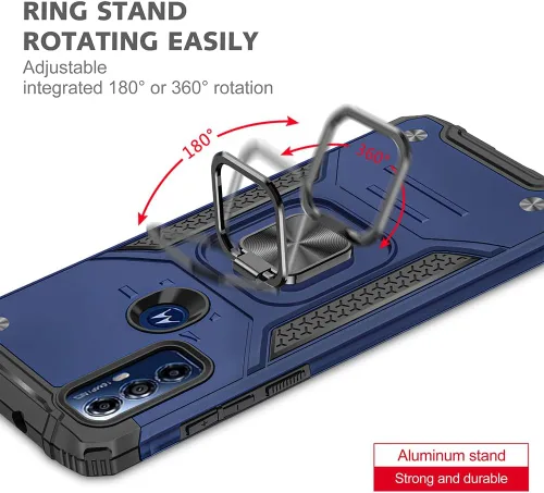Vista 4 de Funda para Moto G Play 2023, Motorola G Play 2023 con protector de pantalla HD, soporte giratorio de grado militar de 360° (resistente), fundas