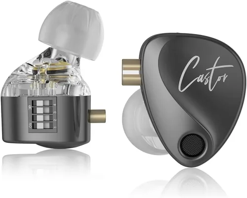 Vista 6 de KZ Castor - Auriculares IEM con cable con micrófono, doble magnético de 0.394 pulgadas + controlador dinámico de 0.394 pulgadas, objetivo Harman