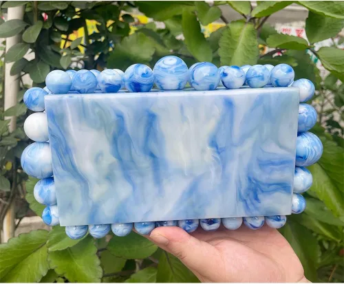Vista 6 de Bolso de mano de mármol acrílico para mujer, bolso de noche de perlas con cuentas hecho a mano para fiesta de graduación, boda nupcial