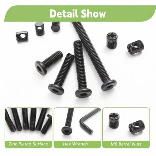 Vista 4 de Kit de repuesto de tornillos de cuna – M6 x 15/20/30/40/50/60/70/3.150 in, tornillos hexagonales, tuercas de barril, 71 piezas de 8 tamaños