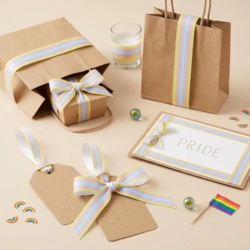 Vista 4 de LGBTQ Rayas LGBTQ Impreso 7/8 Pulgadas Cinta Grosgrain Blanca Gay Pride Cheer 10 Yardas
