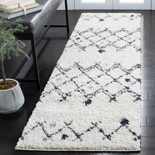Vista 16 de SAFAVIEH Berber Shag Collection - Tapete para pasillo, 2 pies 2 pulgadas x 9 pies, color crema y azul marino, diseño marroquí, no desprende pelusa
