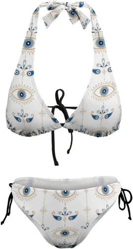 Vista 8 de Traje de baño de dos piezas para mujer, traje de baño sexy de ojo malvado, traje de baño de triángulo de cuerda