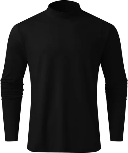 Vista 4 de Camisetas de cuello alto para hombre, estilo casual, ligeras, básicas, de algodón, de manga larga, cuello alto falso