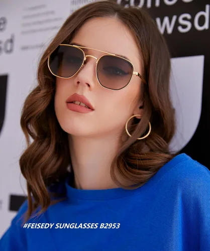 Vista 2 de FEISEDY Gafas de sol cuadradas Pilot B2953 con lentes degradadas retro pequeñas de metal