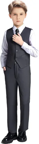 Vista 2 de Traje para niños pequeños de 4 piezas, traje de esmoquin de boda, chaleco y pantalones