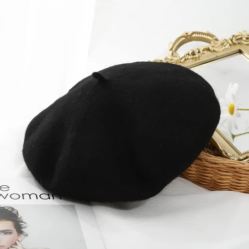 Vista 34 de Boina de lana francesa para mujer, gorra de invierno clásica de color sólido