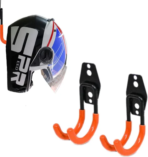 Vista 9 de KETABAO Soporte de gancho para casco de montaje en pared, 2 ganchos curvos de hierro de PVC grandes, tornillos (negro)