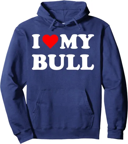 Vista 5 de Sudadera con capucha con texto en inglés "I Heart My Bull I love my bulls, Negro