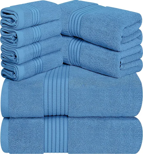 Vista 20 de Set de toallas Premium 700 GSM, 8 piezas; 2 toallas de baño, 2 toallas de mano y 4 paños, algodón, lavable a máquina, calidad de hotel, supersuave