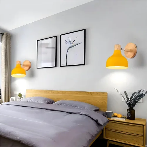 Vista 5 de Scandinavian Retro Dimmable E27 Wall Lamp for Bedroom Living Room Hallway Kitchen Indoor Lighting(Amarillo,1 Pieza)