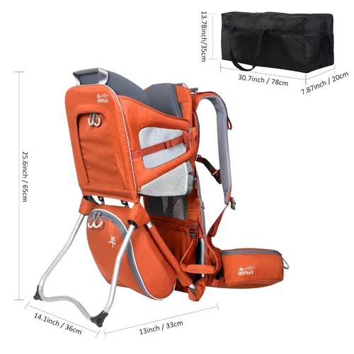 Vista 9 de Mochila portabebés, mochila de senderismo para niños pequeños con sombrilla Naranja