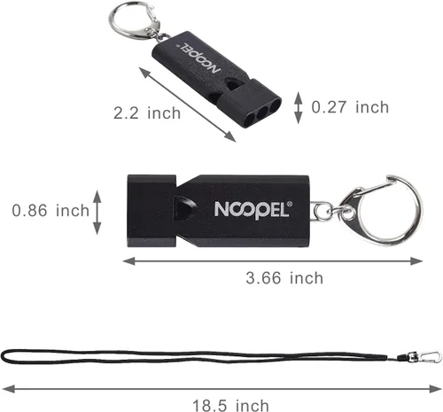 Vista 3 de Whistle Emergency Noopel - Silbatos de supervivencia de tres tubos, paquete de 2 con cordón y llavero para senderismo, camping, kayak, deportes