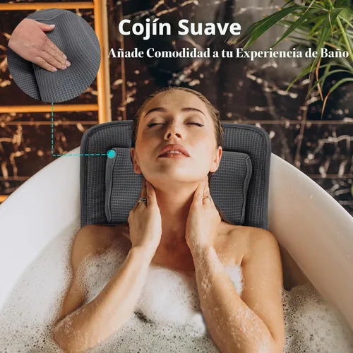 Vista 3 de AEROiVi Almohada de baño de cuerpo completo con rollo lumbar ajustable Almohada de tina con 14 ventosas Malla de aire 3D para adaptarse a cualquier