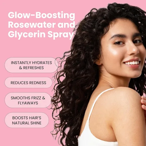 Vista 4 de Spray de agua de rosas y glicerina, hidratante y refrescante para rostro y cabello, tónico facial con ácido hialurónico para calmar, suavizar