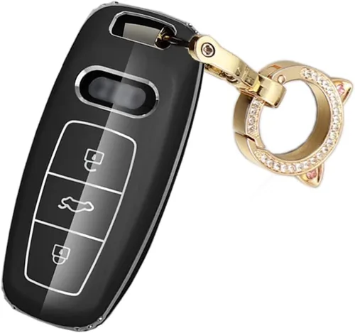 Vista 6 de ontto Funda para llave compatible con Audi 2018-2022 A6 A7 A8 E-Tron Q8 SQ8 Smart Remote Key Fob Cover Light y Glossy Scratchatched Black