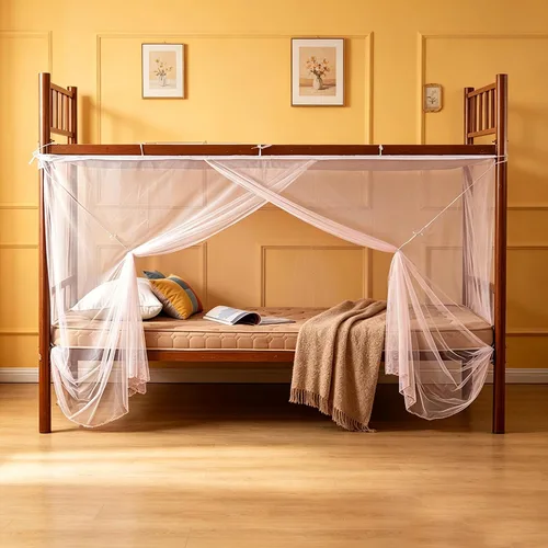 Vista 3 de Cortinas opacas para cama de privacidad con toldo grueso, mosquitero Mosquitera blanca 1aa