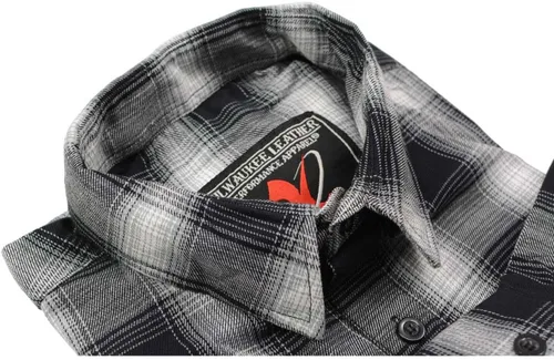 Vista 7 de Milwaukee Leather Mng11654 Men's BlackWhite Long Sleeve Flannel