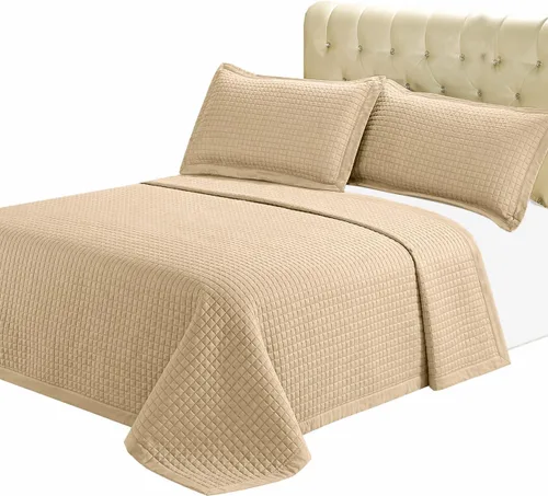 Vista 6 de sheetsnthings Juego de sábanas de microfibra acolchada sin arrugas de lujo de 2 piezas (beige, individual)