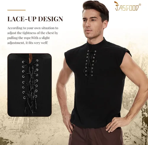 Vista 4 de JASGOOD Chaleco medieval renacentista gótico steampunk para hombre, disfraz de pirata