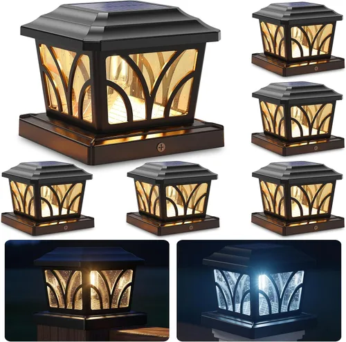 Vista 8 de SIEDiNLAR - Faroles solares para postes exteriores, de aluminio y vidrio, 2 modos, 20 lúmenes, bombillas LED Edison para postes de 4x4, 5x5, 6x6
