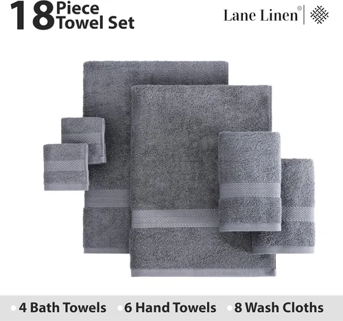 Vista 4 de Lane Linen Juego de toallas de baño de 100% algodón - Producido de manera sostenible, 18 piezas para el baño - 6 toallas de mano, 8 toallitas, 4