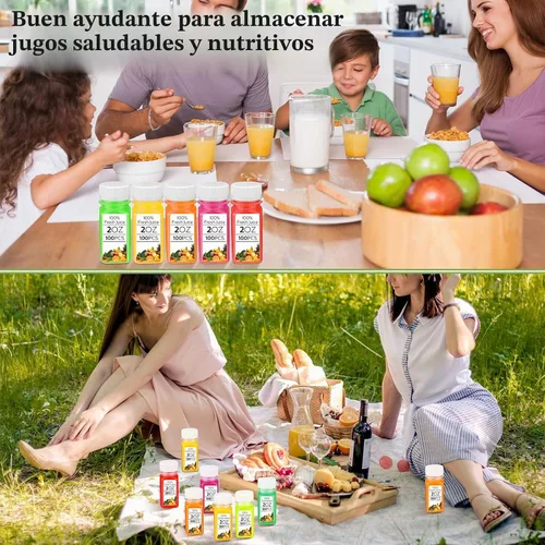 Vista 6 de Sliner 200 botellas pequeñas de plástico de 2 onzas para jugo, botella de jugo de jengibre con tapas, recipiente reutilizable transparente