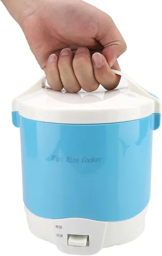 Vista 5 de Mini olla arrocera, 1.6L portátil de viaje, única olla de arroz pequeña con función de mantener el calor, vaporizador de revestimiento antiadherente