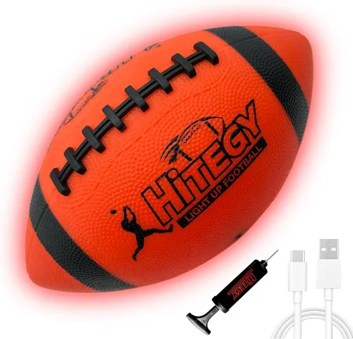 Vista 9 de Glow in The Dark Football Light Up Football USB-C Rechargeable LED Ball with Pump Night Game Ball for Indoor & Outdoor Play Gift Ready for