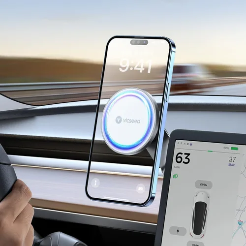 Vista 10 de VICSEED Soporte para teléfono Tesla. Potencia magnética más fuerte: soporte plegable oculto para teléfono Tesla compatible con todos los teléfonos