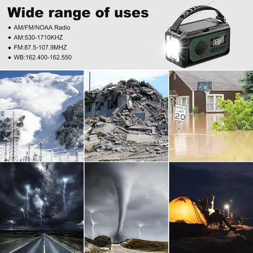 Vista 6 de Radio de emergencia de 44400 mWh/12000 mAh, radio solar portátil con manivela AM/FM/NOAA Radio meteorológica con 2 paneles solares, 3 métodos