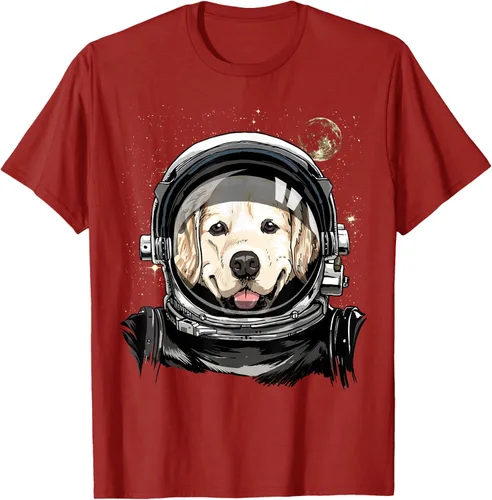 Vista 45 de Camiseta para amantes de los perros de los astronautas del espacio exterior Golden Retriever Lover, Negro