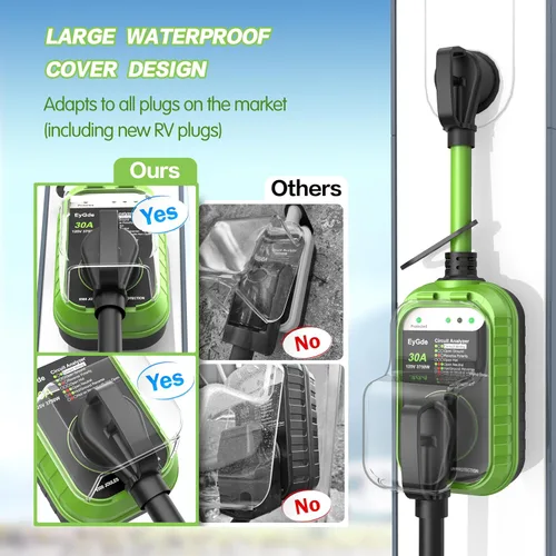 Vista 4 de EyGde Protector de sobretensiones para RV de 30 amperios, analizador de circuito RV con cubierta impermeable, protector de voltaje de potencia
