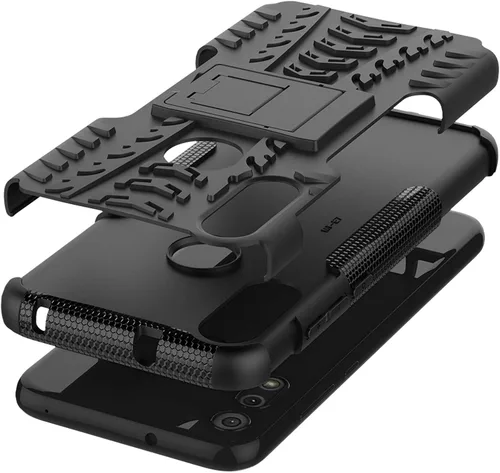 Vista 6 de Funda de teléfono para Moto E 2020 Motorola E7 con protector de pantalla de vidrio templado y accesorios de célula híbrida dura y resistente, Negro
