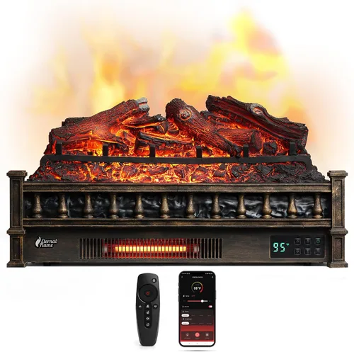 Vista 8 de TURBRO Eternal Flame - Calentador eléctrico de cuarzo infrarrojo WiFi de 26 pulgadas con sonido crujiente, troncos de madera de limón realistas