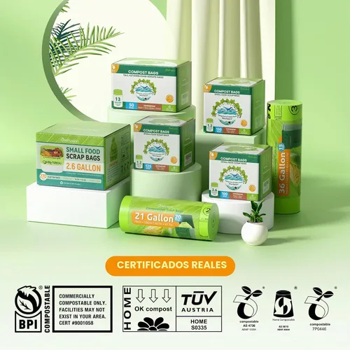 Vista 6 de GreFusion Bolsas compostables para cubo de compost de cocina, 1.2 galones, 125 unidades, certificadas por BPI y ASTM, a prueba de fugas y control