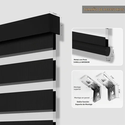 Vista 7 de ACMEART Persianas Cebra Motorizadas con Control Remoto, Control por APP y Funciona con Alexa/Google/Matter, Persianas de Ventana 100% Opacas Negro