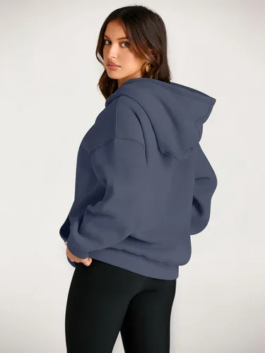 Vista 4 de EFAN Sudaderas de manga larga con capucha para mujer, holgadas, con forro de polar, con bolsillos, para invierno y otoño, estilo Y2K de los 2000