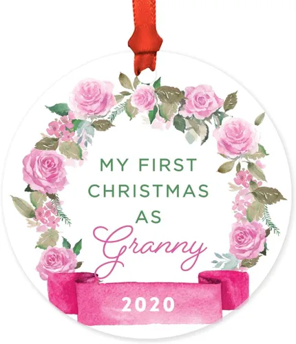 Vista 60 de Andaz Press Adorno de Navidad de madera grabado con láser para aniversario de boda, 1 año juntos, Navidad 2025, pancarta de flores rosas, 1 paquete