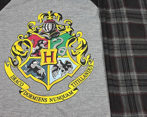 Vista 3 de INTIMO Conjunto de pijama raglán de Harry Potter Hogwarts School Crest para niños grandes, Negro