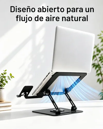 Vista 5 de 2-in-1 Laptop Stand with Phone Holder, 360° Swivel Laptop Riser for Desk Black