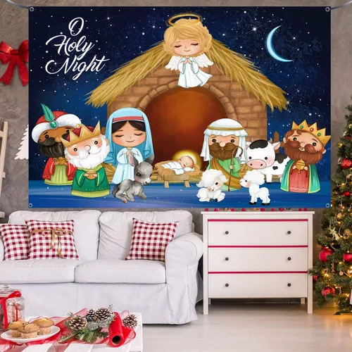 Vista 3 de Pesebre religioso escena pesebre religiosa Navidad gran fondo suministros para decoración de noche santa