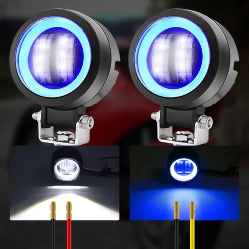 Vista 2 de Faros LED Antiniebla para Motocicleta, Luz de Conducción para Moto, 20W Luces de Punto Auxiliares para Motocicleta, DRL/Ojo de Ángel, Incluye