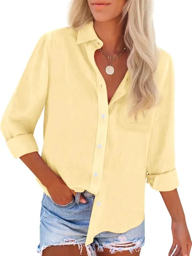 Vista 23 de Camisas de algodón con botones, para mujer, camisas de vestir Oxford, camisas de trabajo de manga larga, blusas con cuello y bolsillo