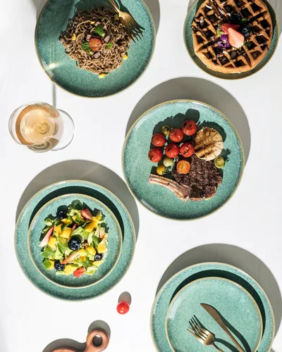 Vista 7 de HENXFEN LEAD Juego de 4 platos llanos de 10 pulgadas, platos de porcelana para ensalada, pasta, microondas de postre, aptos para lavavajillas