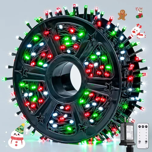 Vista 36 de JMEXSUSS 400 luces LED de Navidad rojas, blancas y verdes, luces de árbol de Navidad de 132 pies con control remoto, tira de luces para interiores