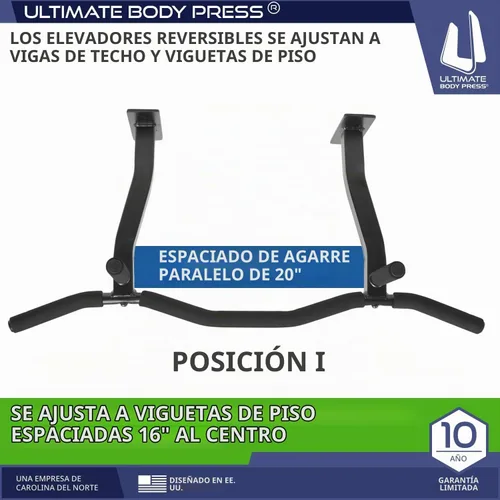 Vista 2 de Ceiling Mount Pull Up Bar with Reversible Risers for 16 and 24 Inch Joists with Optimum Grip Spacing by Ultimate Body Press